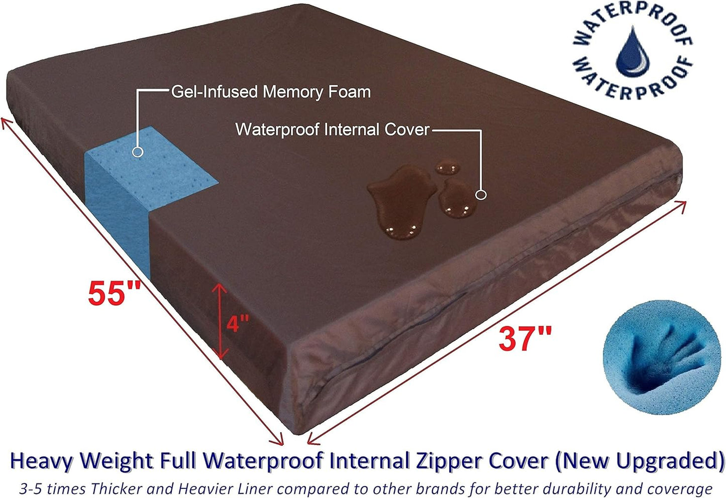 Luxury XXL Orthopedic Memory Foam Dog Bed for Extra Large Dogs with Durable Waterproof Internal Case, Removable Washable Denim Cover and Bonus Pet Bed Spare Cover, 55X37X4 Inches, Blue