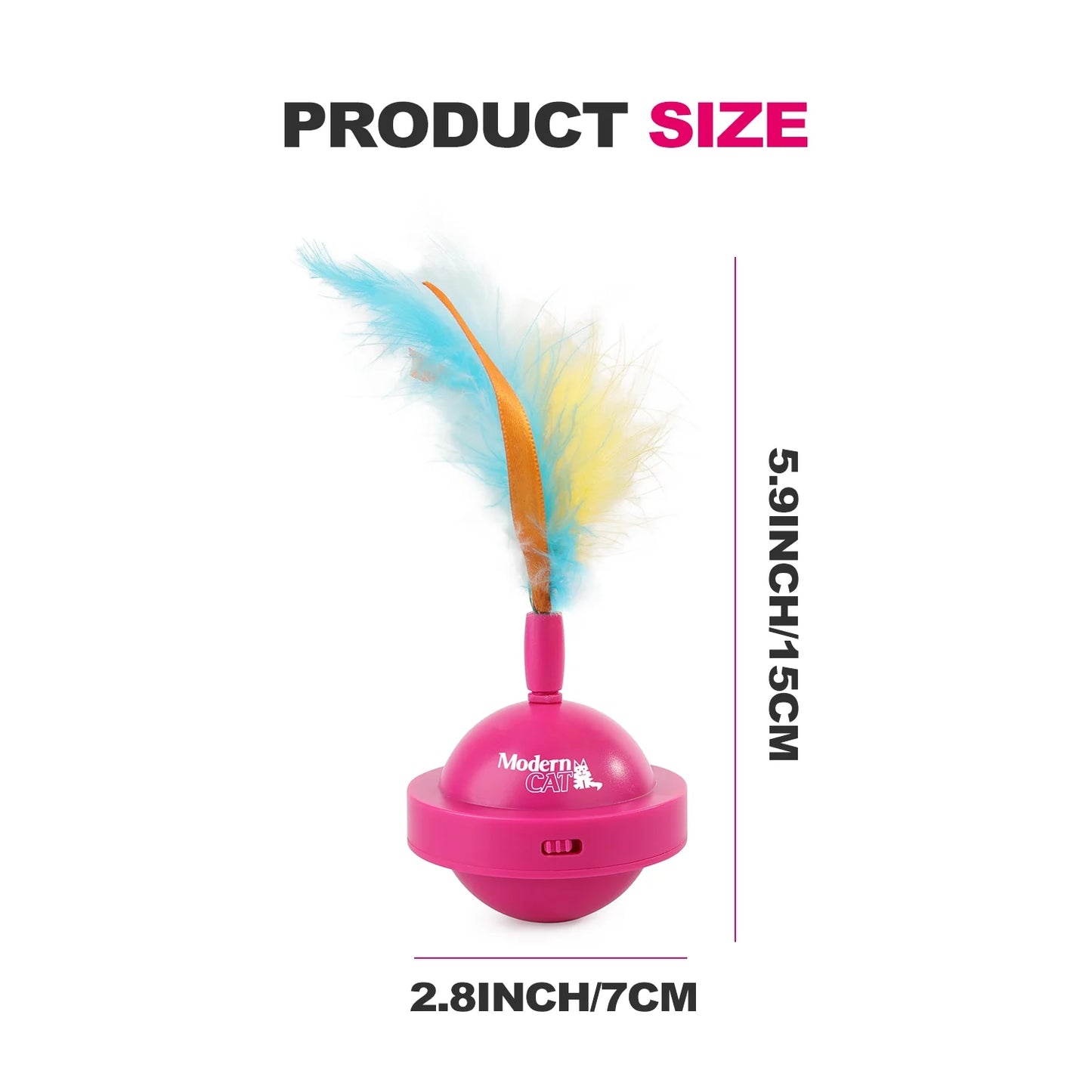 Interactive Cat Toys Ball, Automatic Feather Cat Teaser Toy for Indoor Kitty, USB Rechargeable, Pink