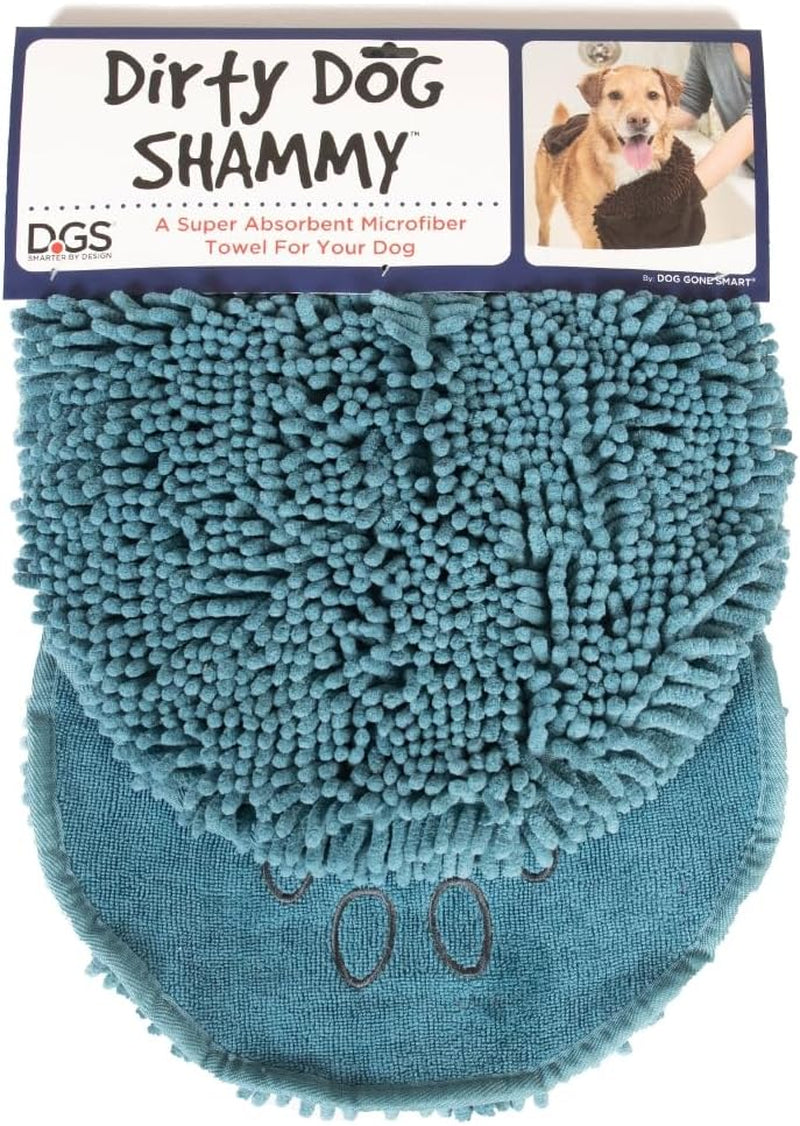 the Dirty Dog Shammy - Fast Drying Plush Shammy Towel with Dual Hand Pockets and Elastic - Super Absorbent Microfiber and Machine Washable - Pacific Blue
