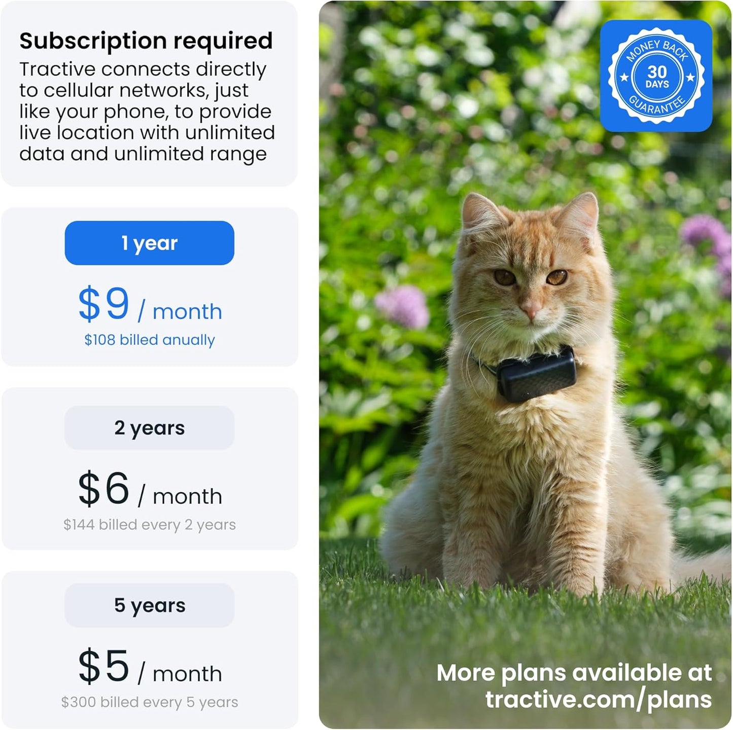 GPS Cat Mini Tracker - Real-Time Tracking, Health Monitoring, Virtual Fences for Cats 6.5+ lbs, 5-Day Battery, Waterproof (Purple)