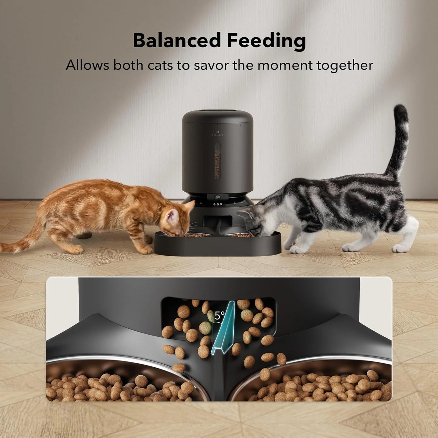 Granary Automatic Two Cat with Camera Cat & Dog Feeder + 3 Pet Food Desiccant Bags, 5-L, Black