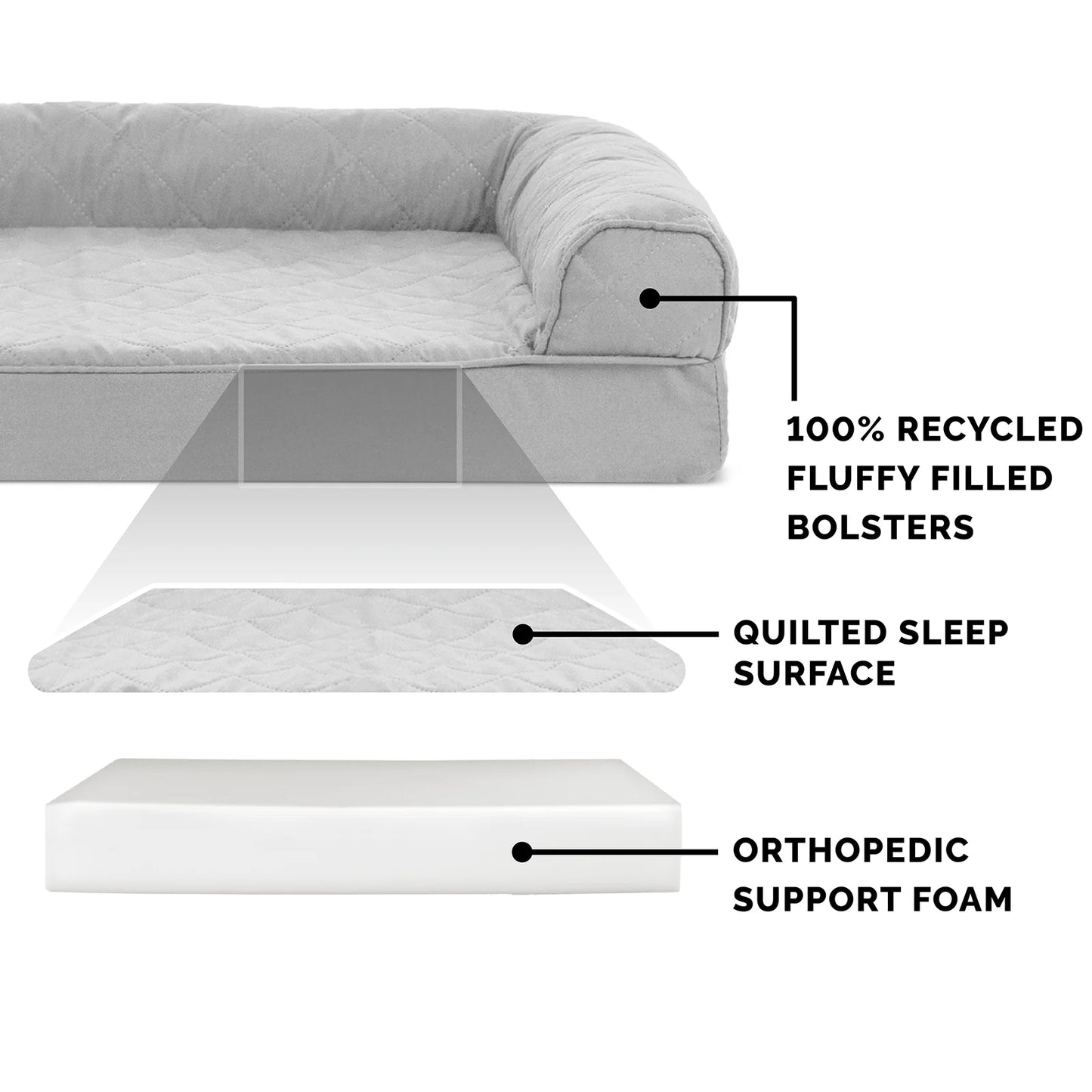 Pet Products Quilted Full Support Orthopedic Sofa Pet Bed for Dogs & Cats - Silver Gray, Jumbo Plus