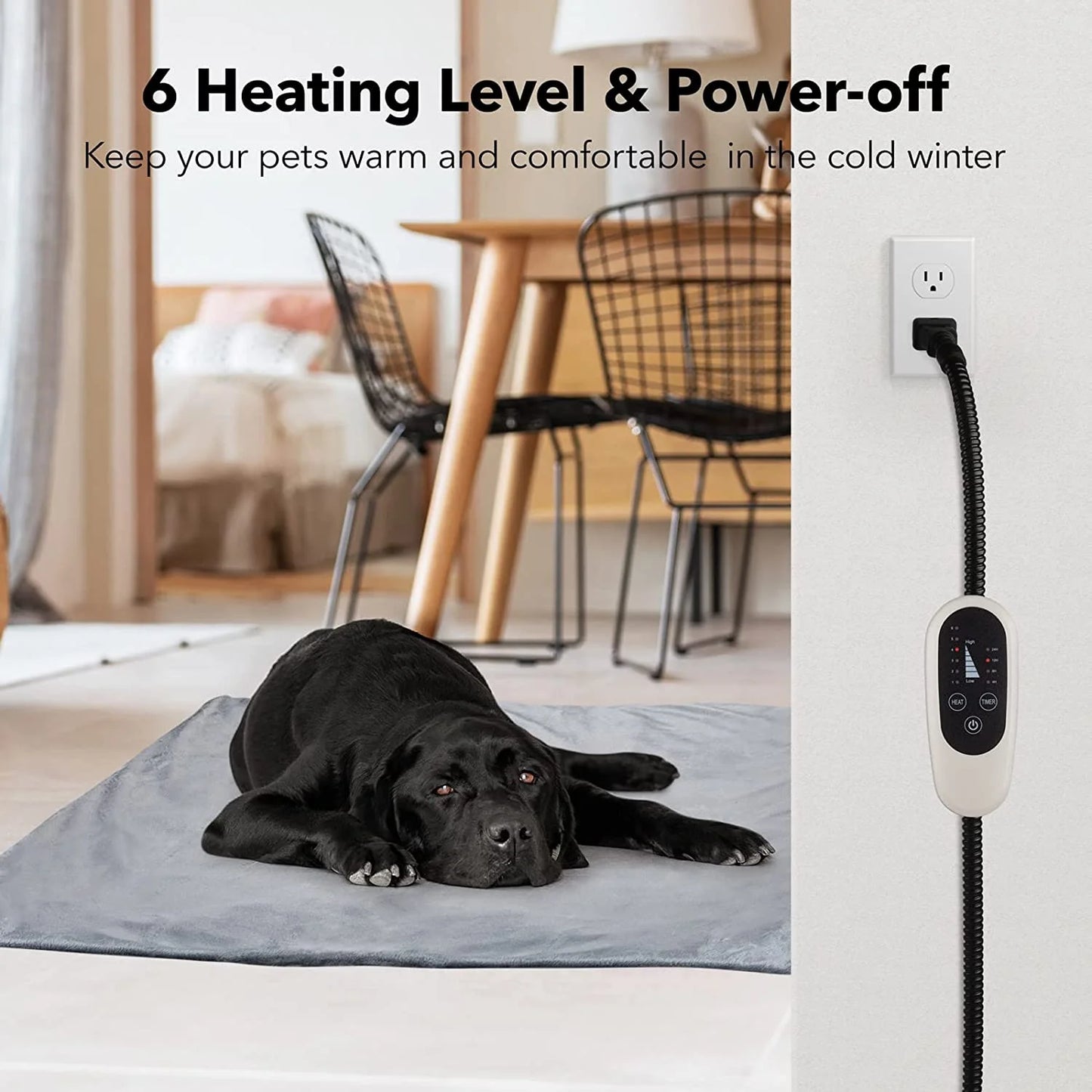 Pet Heating Pad, Dog Cat Self-Warming Bed with Timer, 16" X 28" Indoor Heating Mat for Dogs Cats with Chew Resistant Cord, Electric Heating Pads for Old Pets with 6 Temperature Modes
