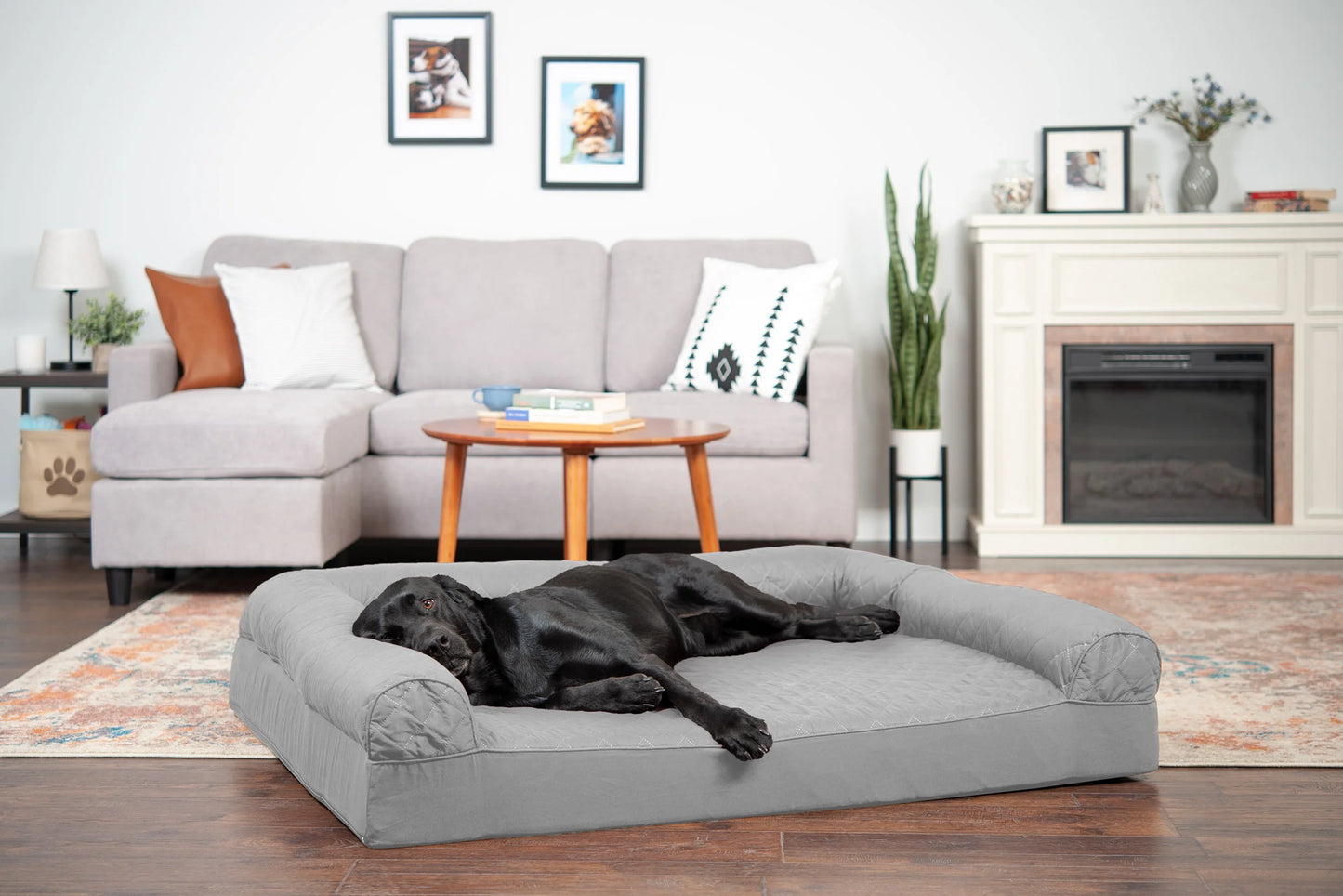 Pet Products Quilted Full Support Orthopedic Sofa Pet Bed for Dogs & Cats - Silver Gray, Jumbo Plus
