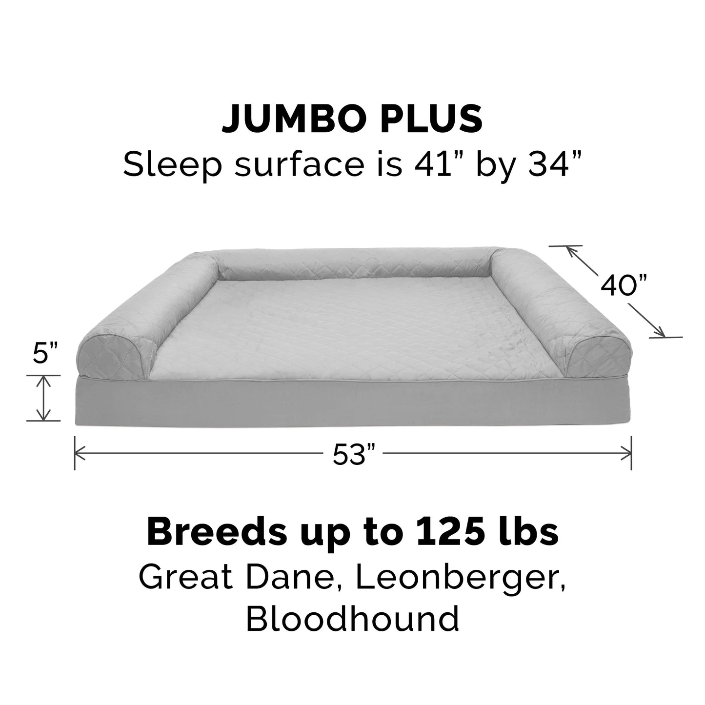 Pet Products Quilted Full Support Orthopedic Sofa Pet Bed for Dogs & Cats - Silver Gray, Jumbo Plus