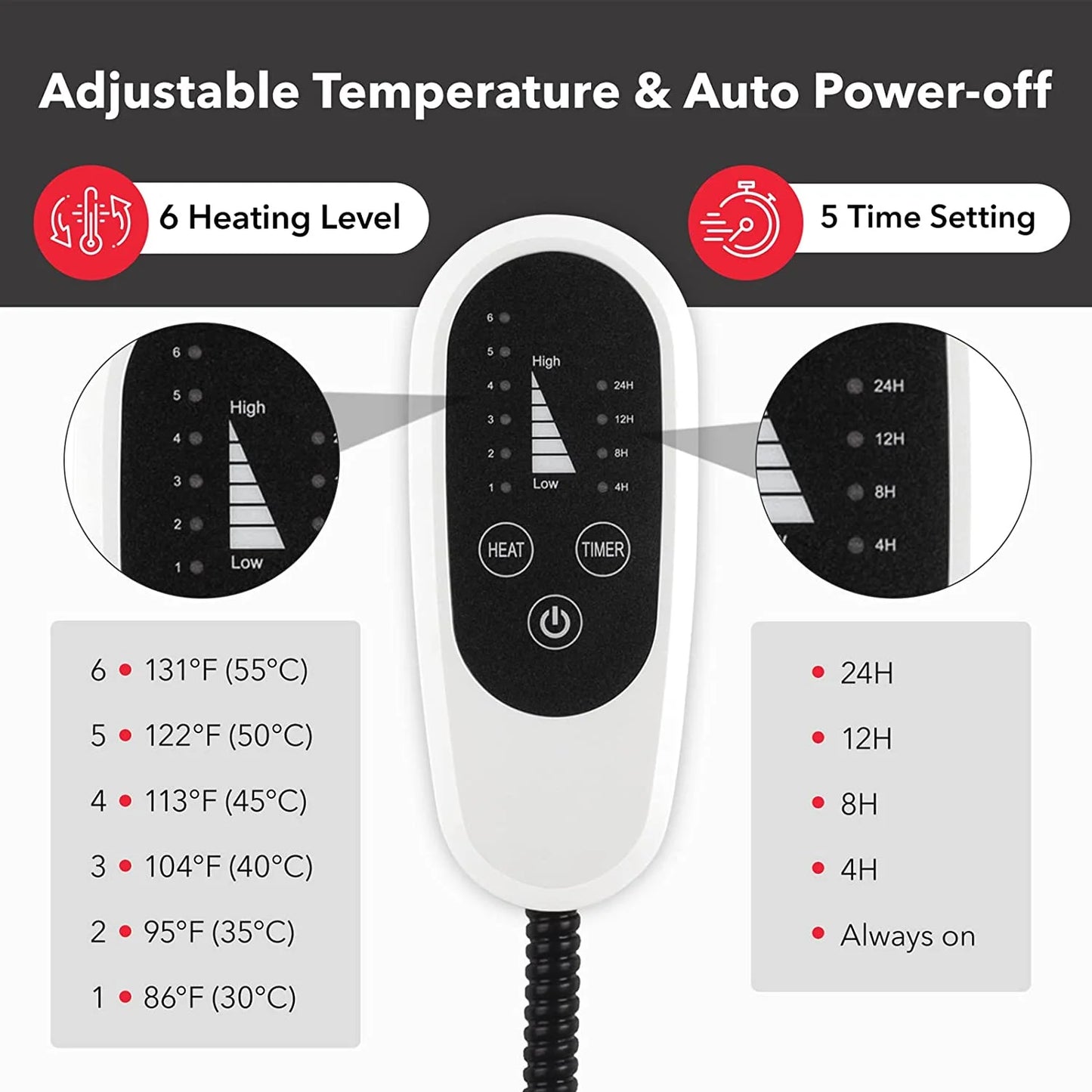 Pet Heating Pad, Dog Cat Self-Warming Bed with Timer, 16" X 28" Indoor Heating Mat for Dogs Cats with Chew Resistant Cord, Electric Heating Pads for Old Pets with 6 Temperature Modes