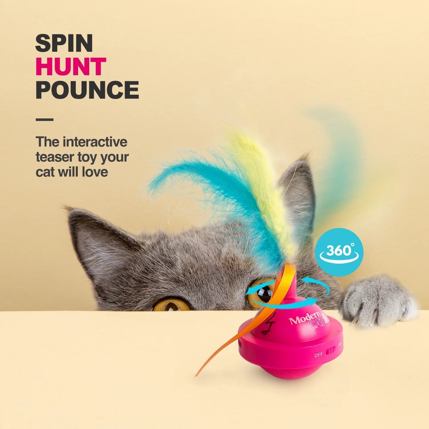 Interactive Cat Toys Ball, Automatic Feather Cat Teaser Toy for Indoor Kitty, USB Rechargeable, Pink