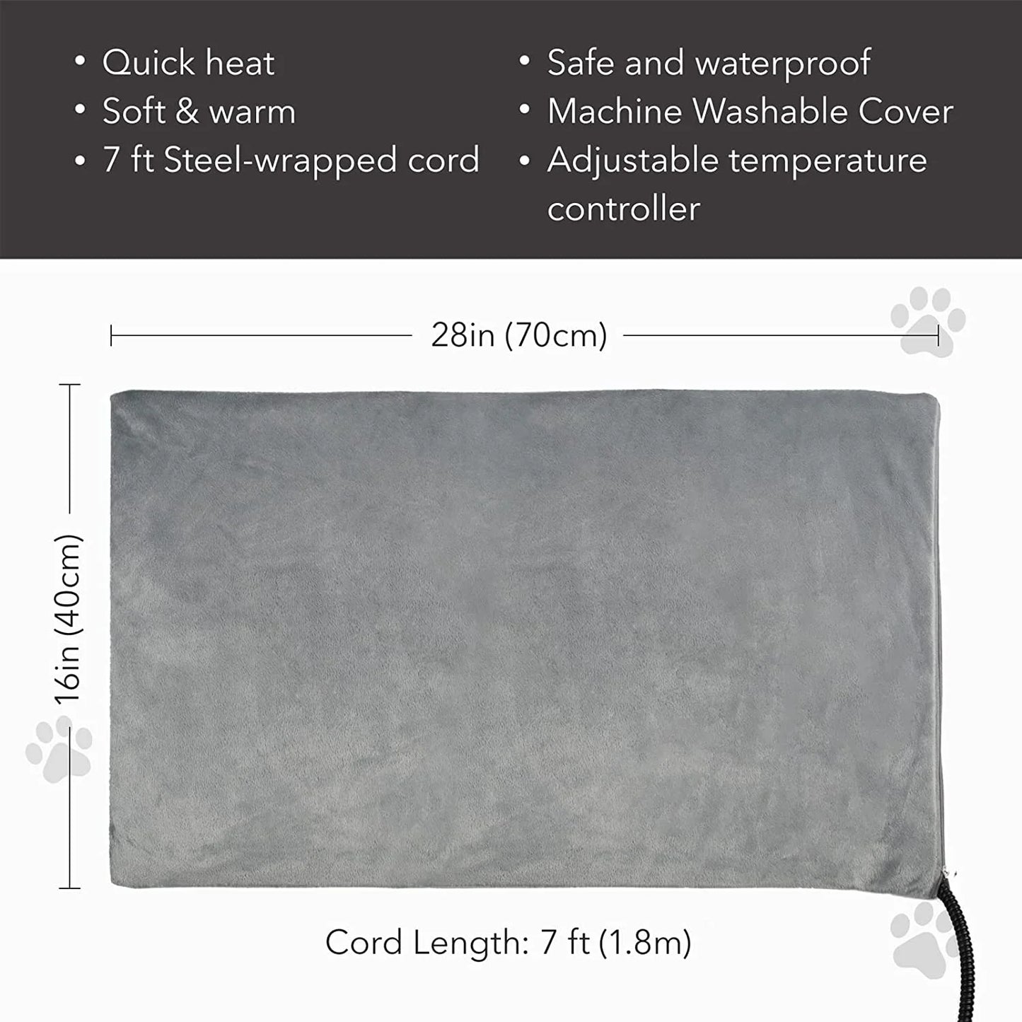 Pet Heating Pad, Dog Cat Self-Warming Bed with Timer, 16" X 28" Indoor Heating Mat for Dogs Cats with Chew Resistant Cord, Electric Heating Pads for Old Pets with 6 Temperature Modes