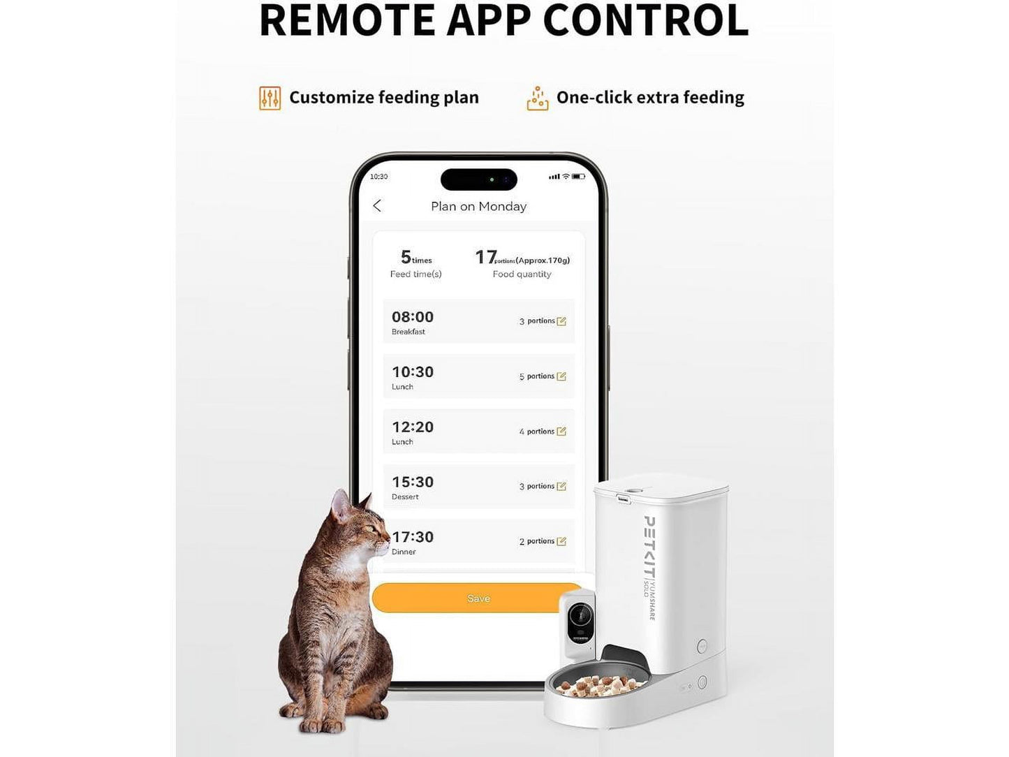 3 L Yumshare Solo Pet Automatic Feeder with Camera, for Cats&Dogs, 2.4G Wifi, 1080P with APP Control for Remote Feeding