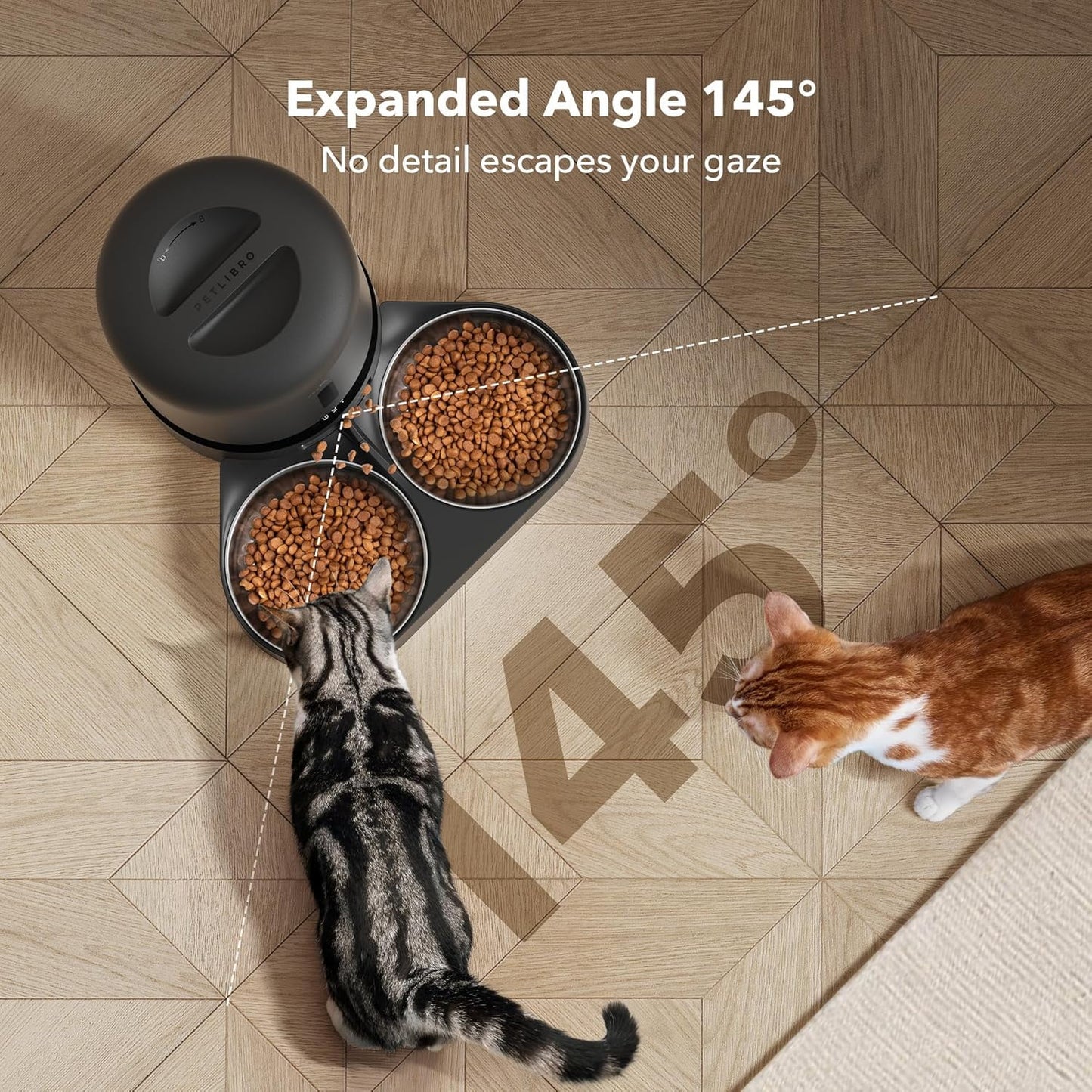 Granary Automatic Two Cat with Camera Cat & Dog Feeder + 3 Pet Food Desiccant Bags, 5-L, Black