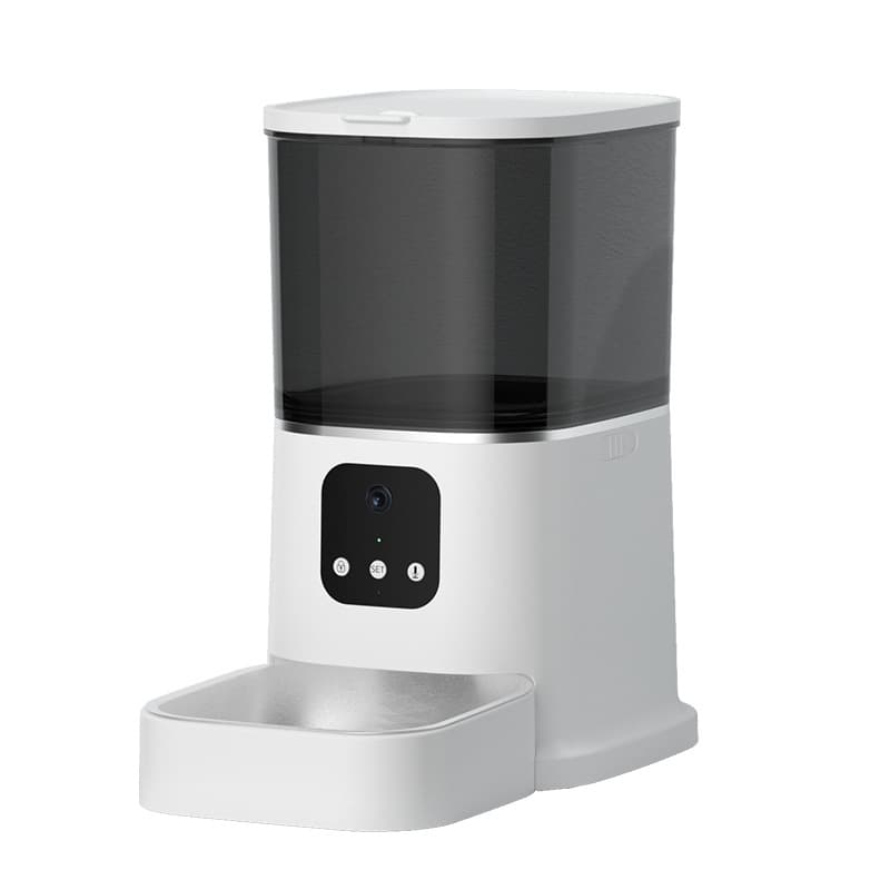 White 6L smart pet feeder with integrated camera