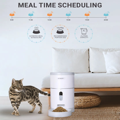 Automatic Pet Feeder with HD Camera - 4L Smart Dry Food Dispenser for Cats & Dogs, 1080P Night Vision, 2-Way Audio, App-Controlled Portion Scheduling