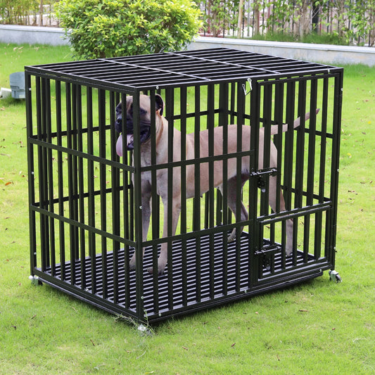 PetGadgetz Heavy-Duty Indestructible Dog Crate: 37"–46" 3-Door Metal Kennel with Wheels, Removable Tray & Escape-Proof Locks – Built for Power Chewers & Escape Artists