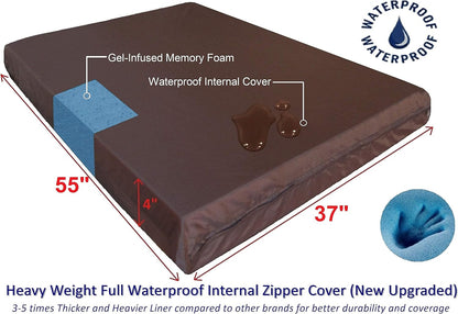 Luxury XXL Orthopedic Memory Foam Dog Bed for Extra Large Dogs with Durable Waterproof Internal Case, Removable Washable Denim Cover and Bonus Pet Bed Spare Cover, 55X37X4 Inches, Blue