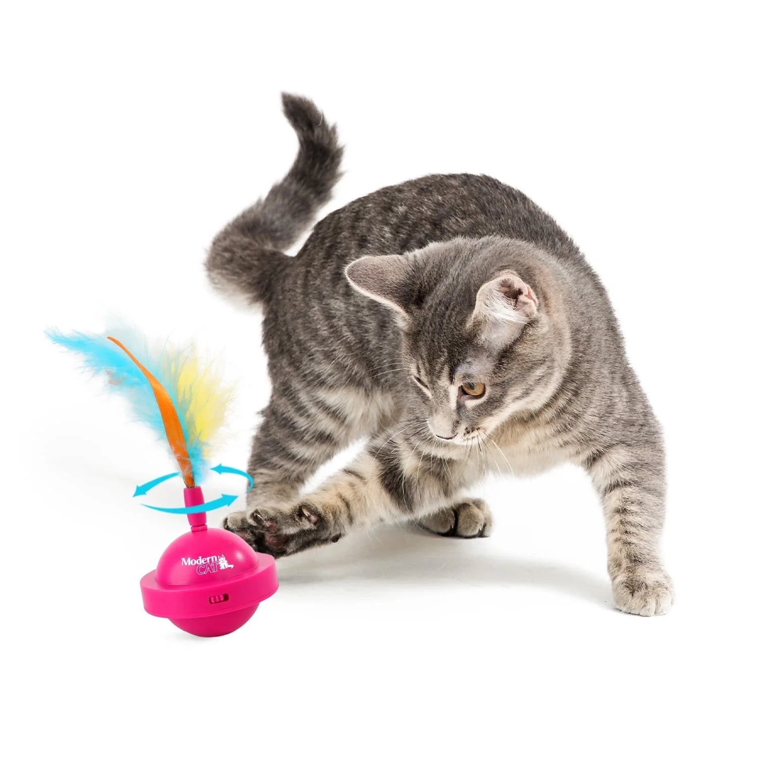 Interactive Cat Toys Ball, Automatic Feather Cat Teaser Toy for Indoor Kitty, USB Rechargeable, Pink