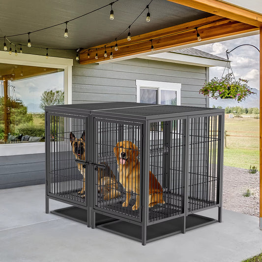 PetGadgetz 52-Inch Heavy-Duty XL Dog Crate with Divider Indestructible Raised Metal Kennel Playpen – 2-Door Escape-Proof Cage with Dual Trays for Training, Separation Anxiety & Multi-Dog Homes