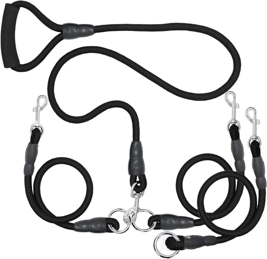 PetGadgetz SONQUEEN 3-in-1 No-Tangle Heavy-Duty Dog Leash 360° Swivel Coupler with Padded Handle – Detachable Triple Leash for 2 or 3 Dogs (30–200 lbs)