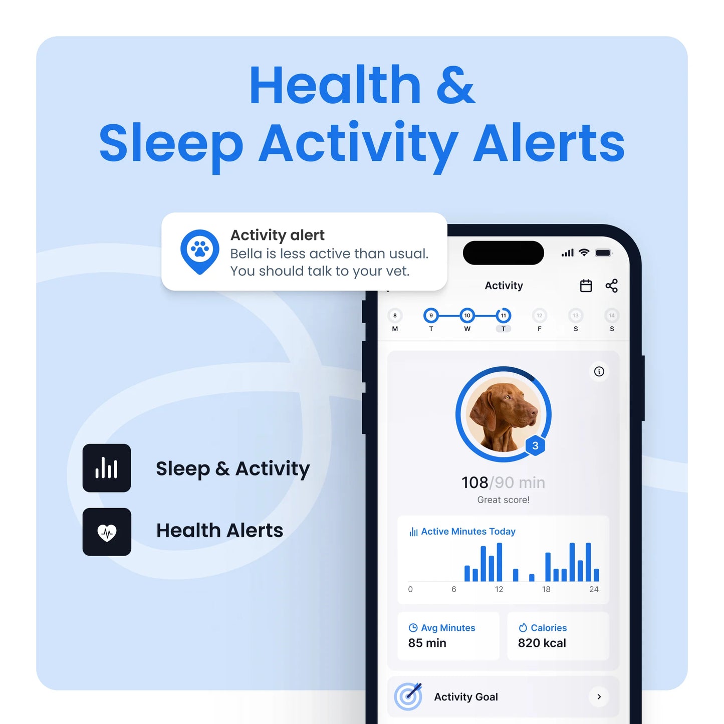 GPS Dog Tracker with Vital Signs Monitoring - Real-Time Tracking, Escape Alerts, Health Insights for Dogs 50+ lbs, 1-Month Battery, App-Connected (Green)