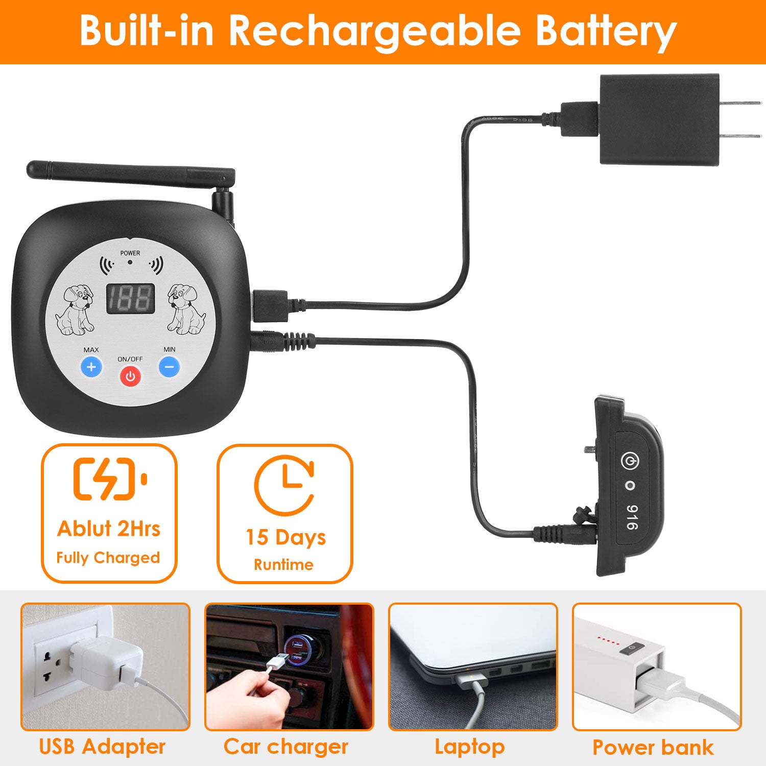 1Set 328FT Electric Wireless Dog Fence System with GPS Location Monitor Collar Receiver Rechargeable Beep Vibration Fence System for Small Medium Large Dogs