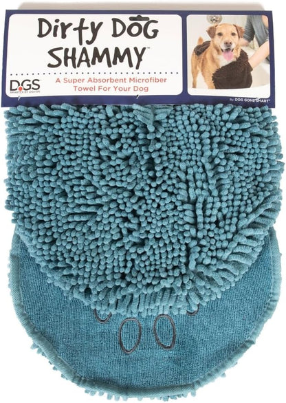the Dirty Dog Shammy - Fast Drying Plush Shammy Towel with Dual Hand Pockets and Elastic - Super Absorbent Microfiber and Machine Washable - Pacific Blue