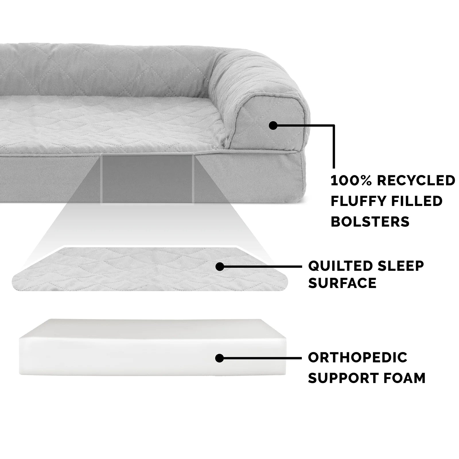 Pet Products Quilted Full Support Orthopedic Sofa Pet Bed for Dogs & Cats - Silver Gray, Jumbo Plus