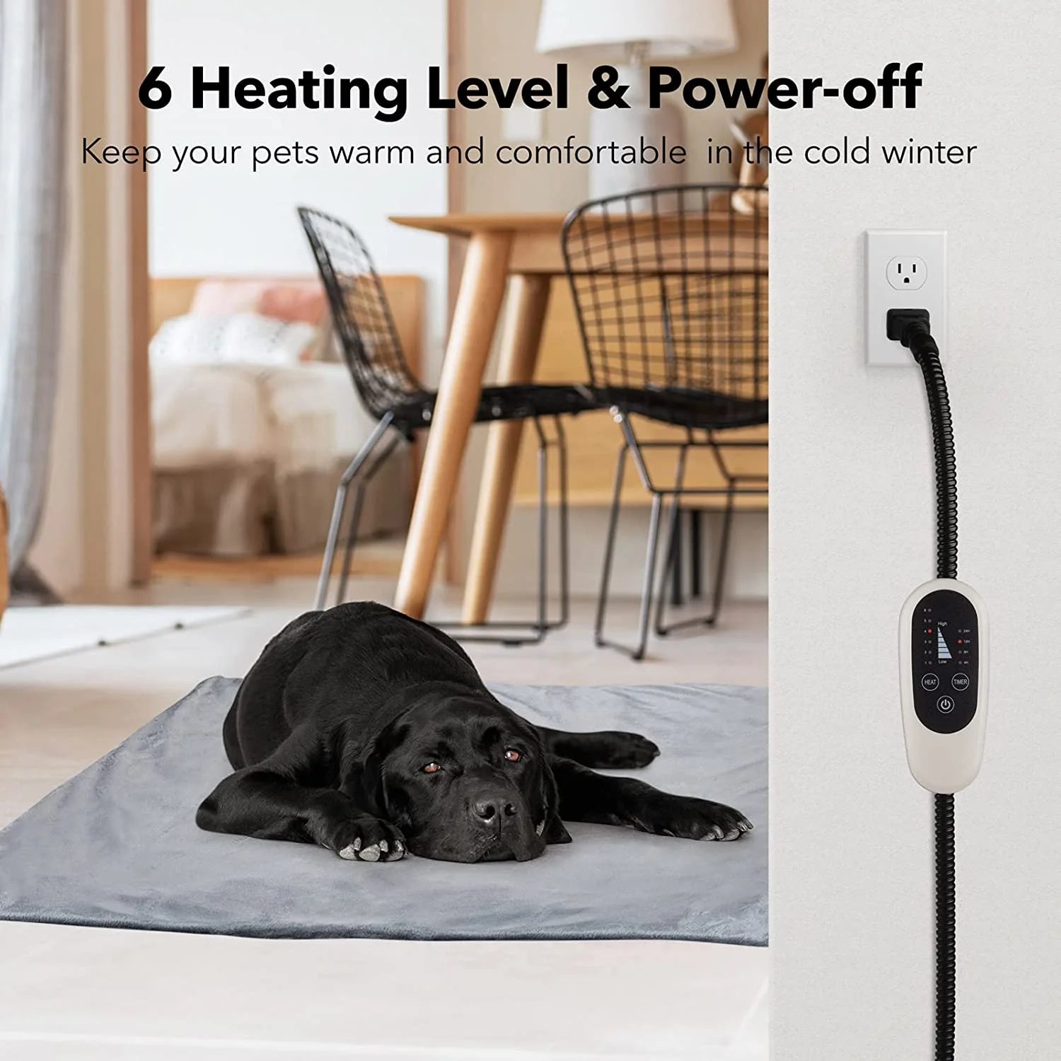 Pet Heating Pad, Dog Cat Self-Warming Bed with Timer, 16" X 28" Indoor Heating Mat for Dogs Cats with Chew Resistant Cord, Electric Heating Pads for Old Pets with 6 Temperature Modes
