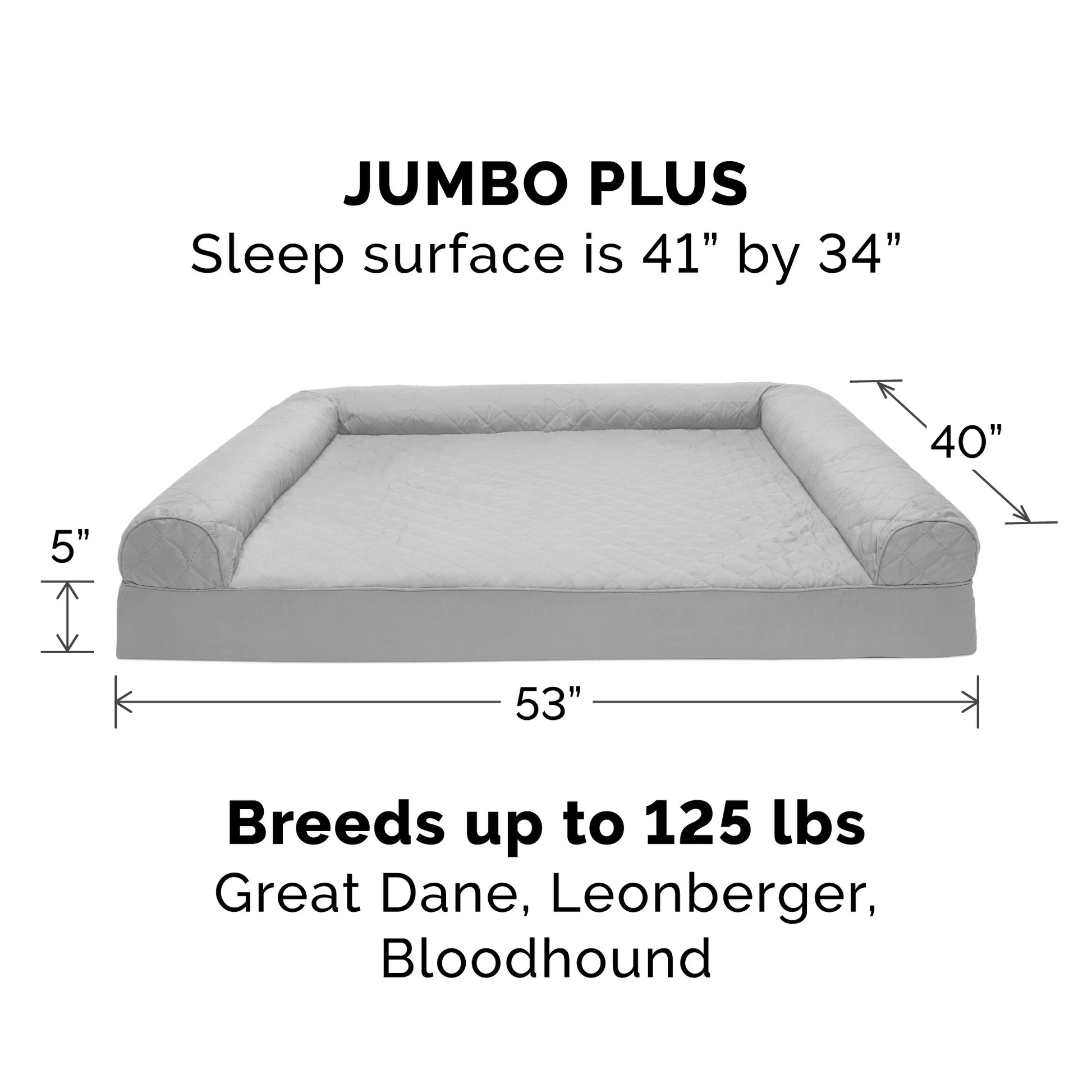 Pet Products Quilted Full Support Orthopedic Sofa Pet Bed for Dogs & Cats - Silver Gray, Jumbo Plus