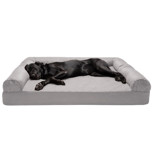 Pet Products Quilted Full Support Orthopedic Sofa Pet Bed for Dogs & Cats - Silver Gray, Jumbo Plus