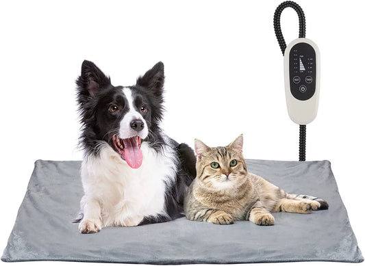 Pet Heating Pad, Dog Cat Self-Warming Bed with Timer, 16" X 28" Indoor Heating Mat for Dogs Cats with Chew Resistant Cord, Electric Heating Pads for Old Pets with 6 Temperature Modes