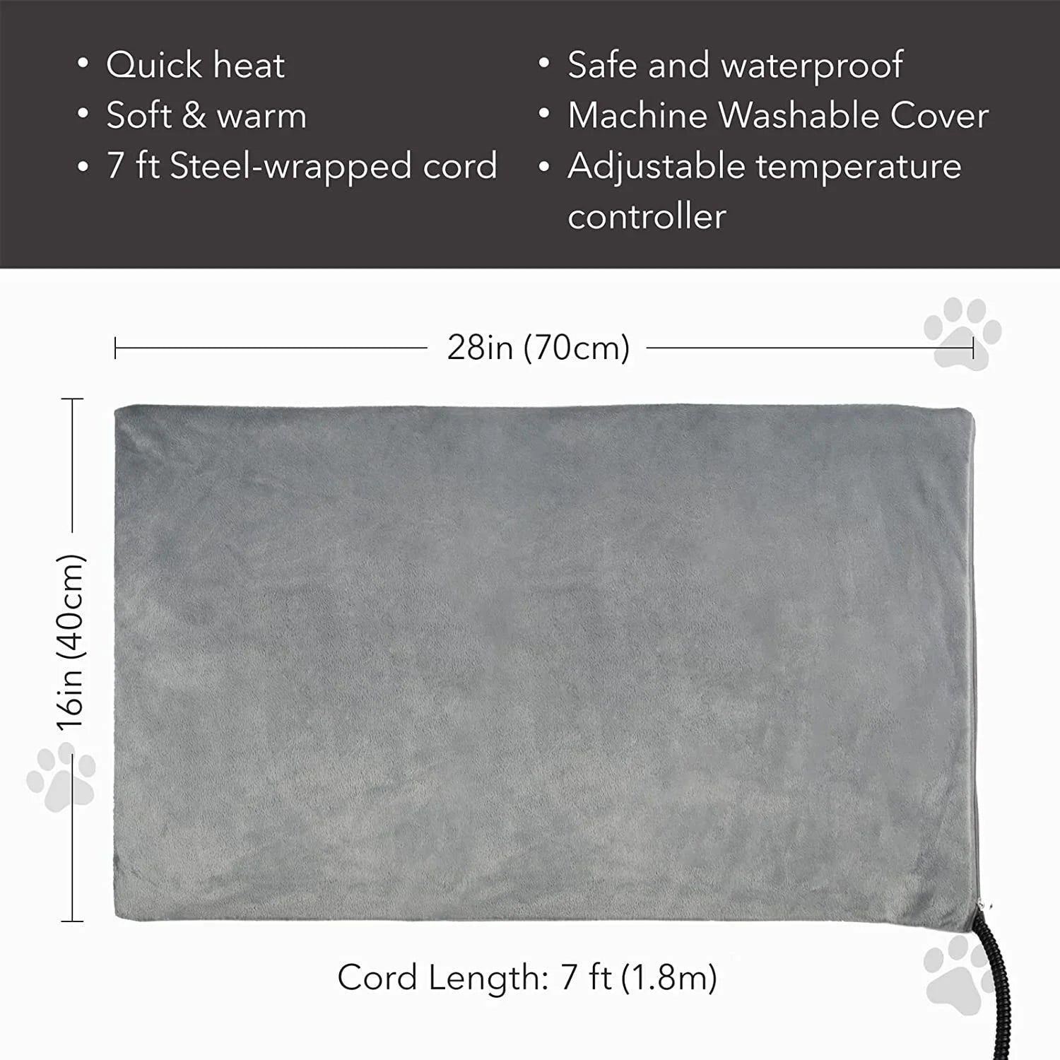Pet Heating Pad, Dog Cat Self-Warming Bed with Timer, 16" X 28" Indoor Heating Mat for Dogs Cats with Chew Resistant Cord, Electric Heating Pads for Old Pets with 6 Temperature Modes