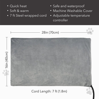 Pet Heating Pad, Dog Cat Self-Warming Bed with Timer, 16" X 28" Indoor Heating Mat for Dogs Cats with Chew Resistant Cord, Electric Heating Pads for Old Pets with 6 Temperature Modes