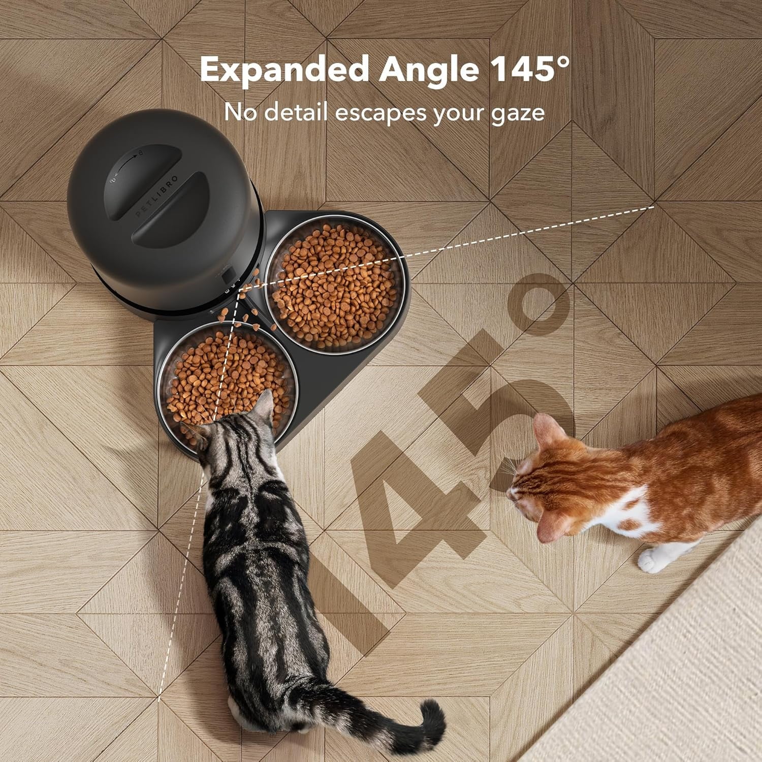 Granary Automatic Two Cat with Camera Cat & Dog Feeder + 3 Pet Food Desiccant Bags, 5-L, Black