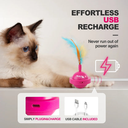 Interactive Cat Toys Ball, Automatic Feather Cat Teaser Toy for Indoor Kitty, USB Rechargeable, Pink